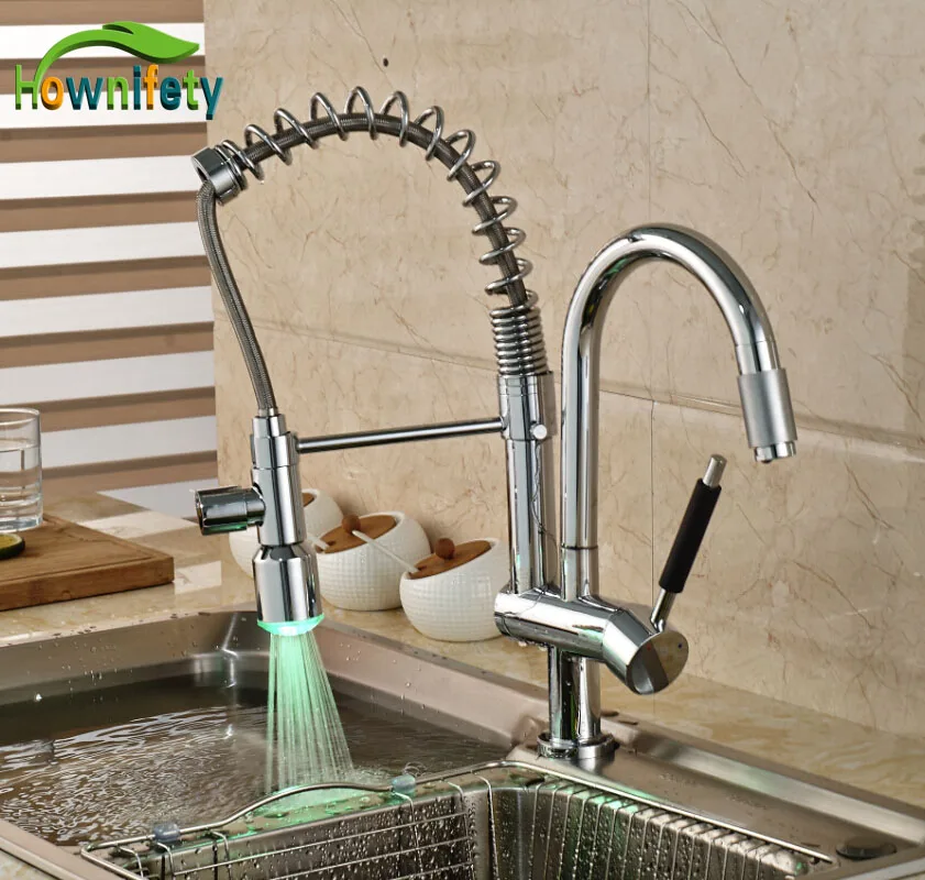 

Chrome Polished Swivel Kitchen Sink Mixer Tap Single Handle Faucet With LED Colors