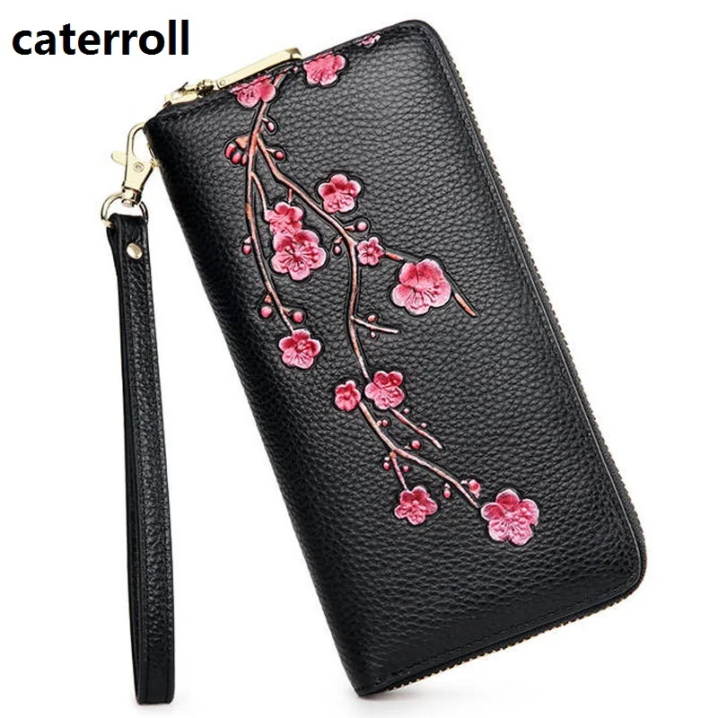 

genuine leather women purse floral female wallet long clutch money bag real leather ladies wallets
