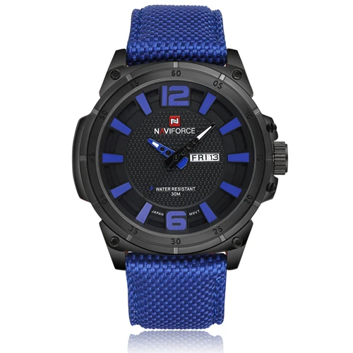 blue blue NAVIFORCE Лидирующий бренд военные часы мужские модные повседневные парусиновые кожаные спортивные Кварцевые Мужские наручные часы Relogio Masculino - Цвет: blue blue