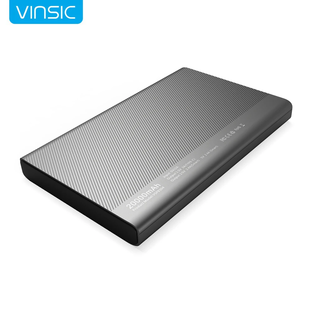 

Vinsic 20000mAh Power Bank Type-C Dual USB 2.4A LED Display External Portable Battery Charger For iPhone Samsung Xiaomi Huawei