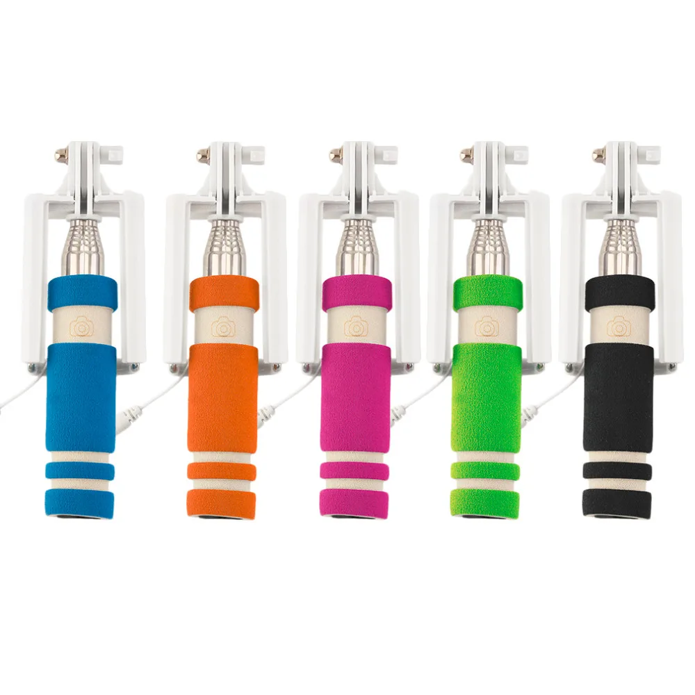 

5 Color Mini Extendable Handheld Selfie Stick Wired Remote Shutter Monopod for All Brands Cell Phone