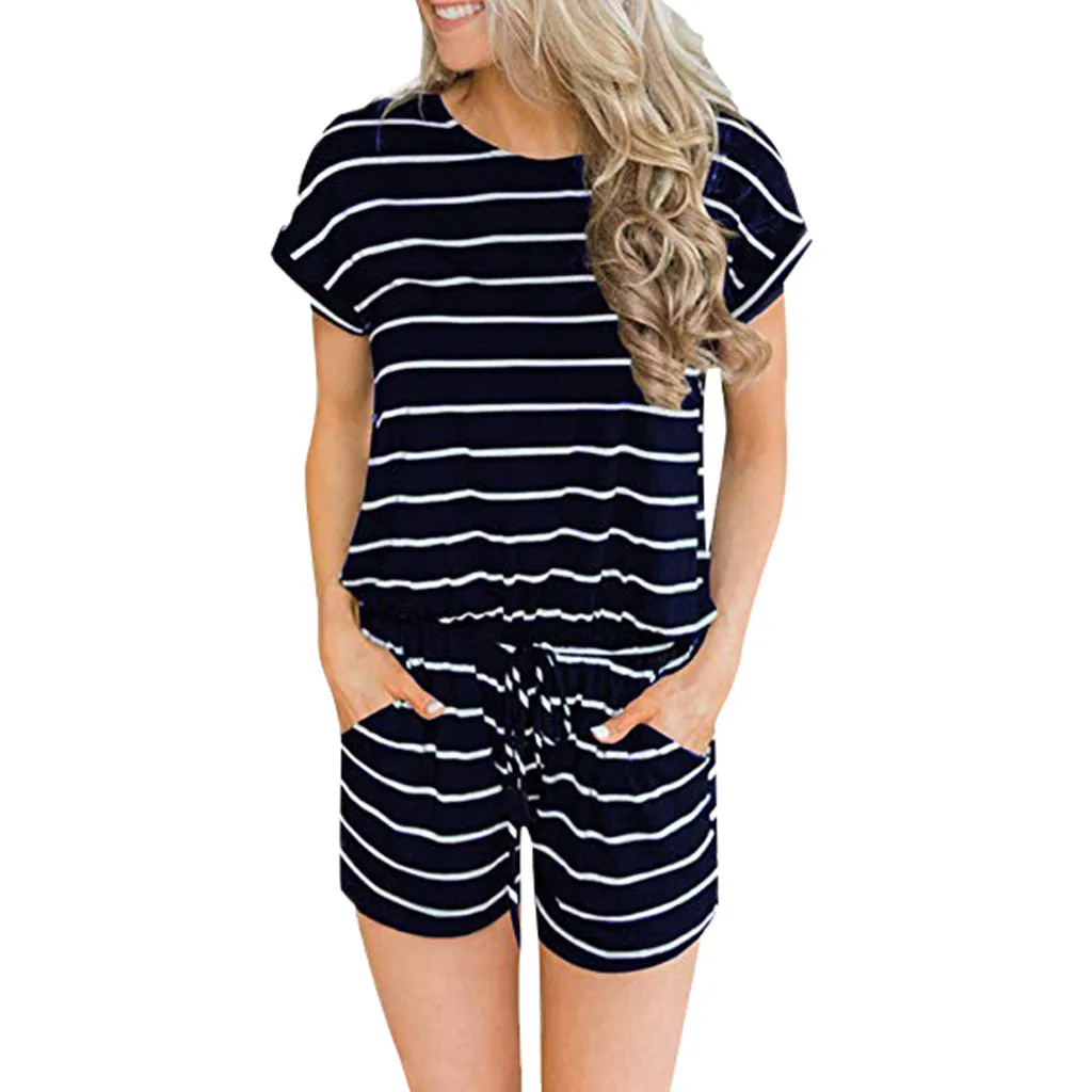 

Women's Jumpsuit Casual Loose Short Sleeve Jumpsuit Rompers with Pockets Elastic Waist Playsuit jumpsuit romper women #0314