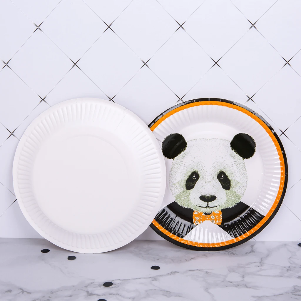 High Quality 10Pcs Cute Panda Paper Plates Cups Set Kids Birthday Wedding Party Tableware for Festive & Party Supplies