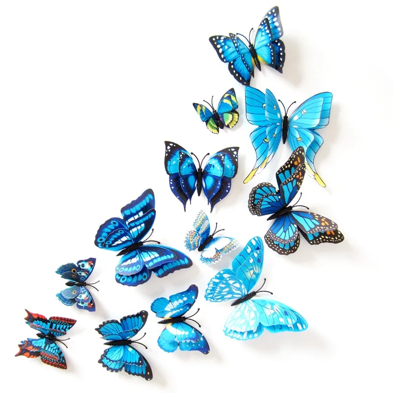 3D ПВХ магнит на холодильник наклейки на стену имитация бабочки двойные бабочки на магните бабочка яркий набор 12 упаковок - Цвет: 2