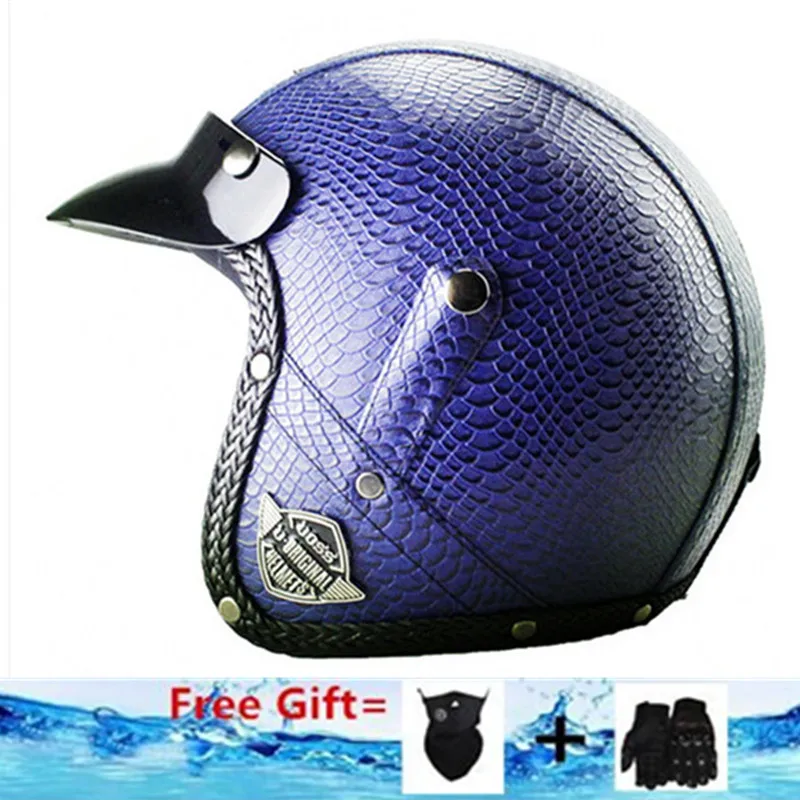 

23 Colors Available Adult open face PU leather Harley 3/4 retro motorcycle helmet DOT certification blue color Racing casco