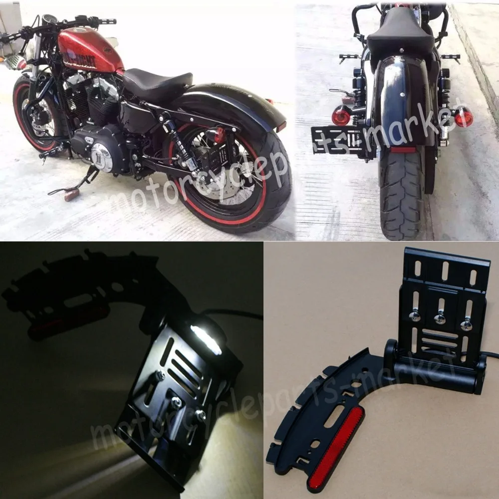 

Motorcycle Telescopic Folding LED Light Side Mount License Plate Holder For Harley Dyna Fat boy Sportster 883 1200 XL 2004-later