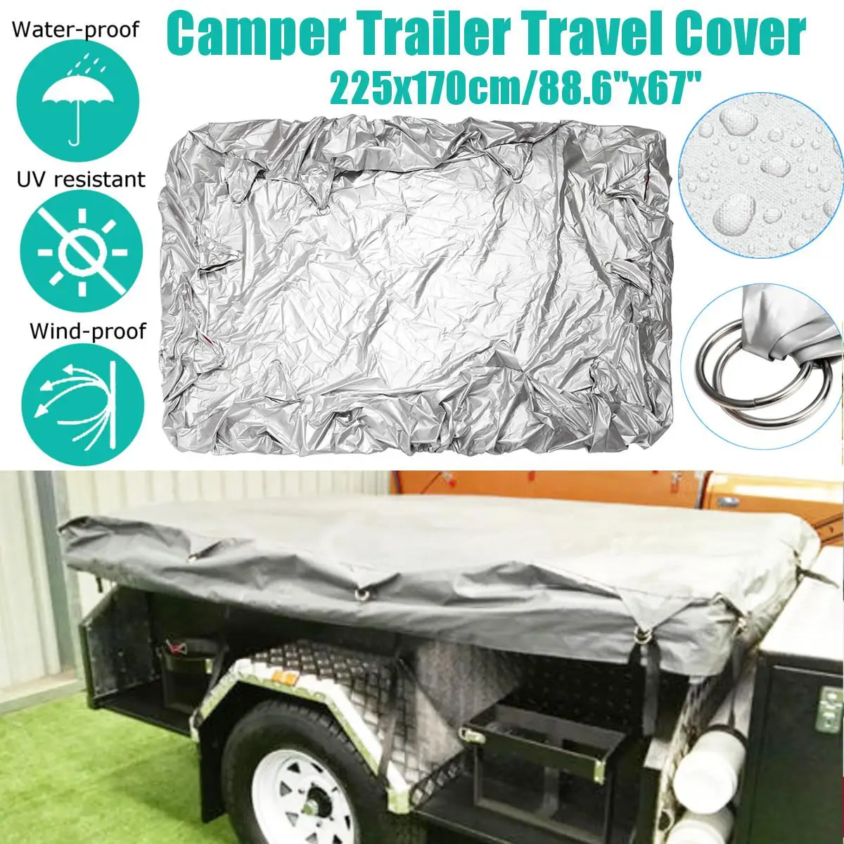 

Universal Anti UV Trailer Cover Camping Trailer Tent Protector Waterproof Dustproof Folding Outdoor Car Cover + Storage Bag