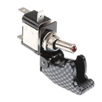 

12V 20A Fog Light Control with Carbon Fiber Protective Cover Car LED Light Toggle Rocker Switch for Auto Offroad Racing