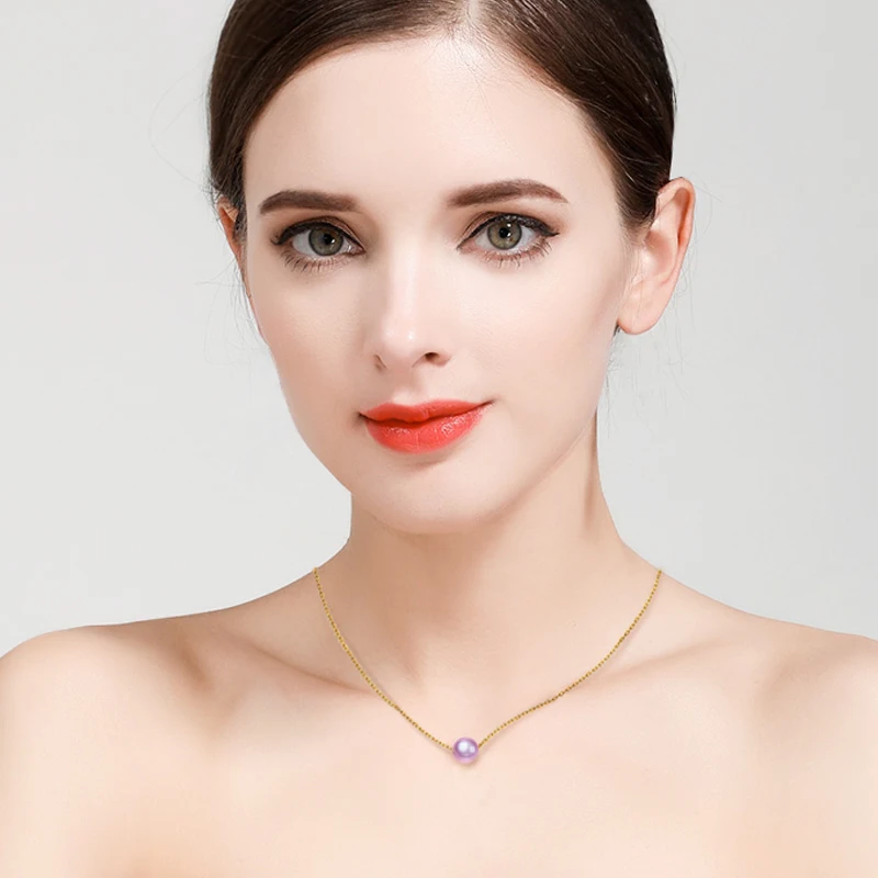 FENASY 18K Gold Chain Necklace Round White Pearl Jewelry 18k Yellow Gold Vintage Dainty Necklace Pendant For Women Friends Love