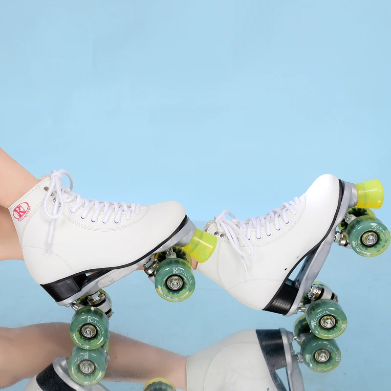  Roller skates Classic White and Green Flash LED Wheels High-Top Quad Roller skating Free Shipping - 33013983099