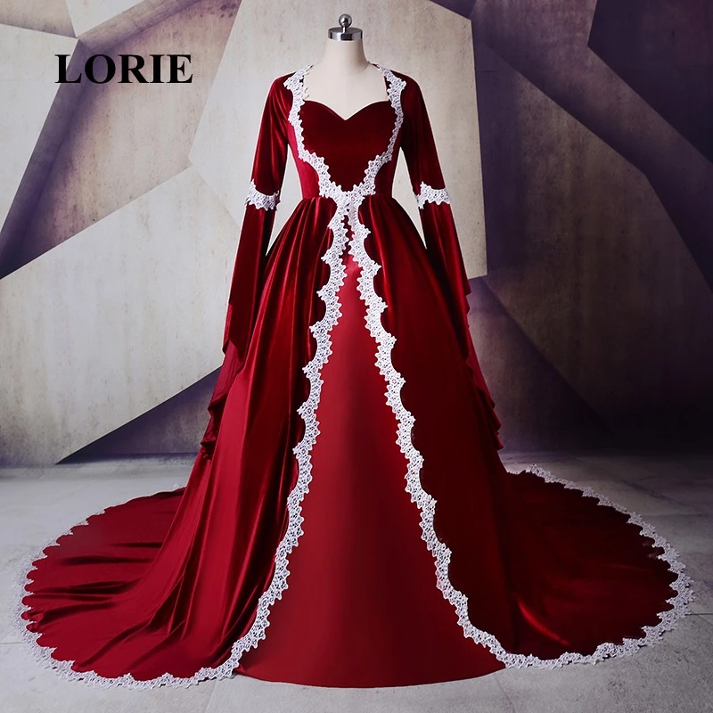 long sleeve red velvet gown