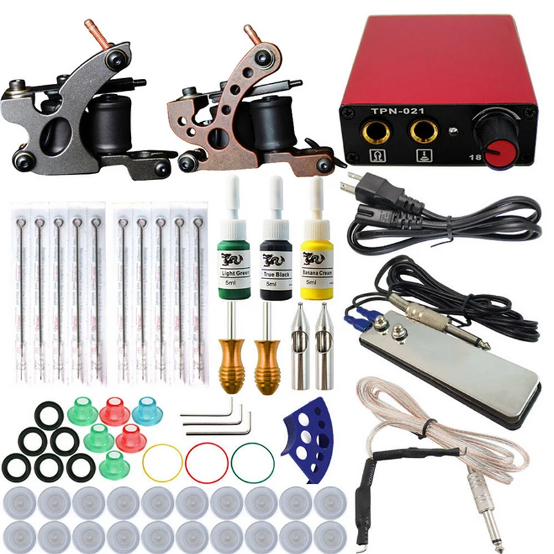 

Professional Tattoo kits Complete Equipment rotary Tattoo Set 2 Machine Gun 3 Color Inks Power Supply Cord Kit Body Beauty
