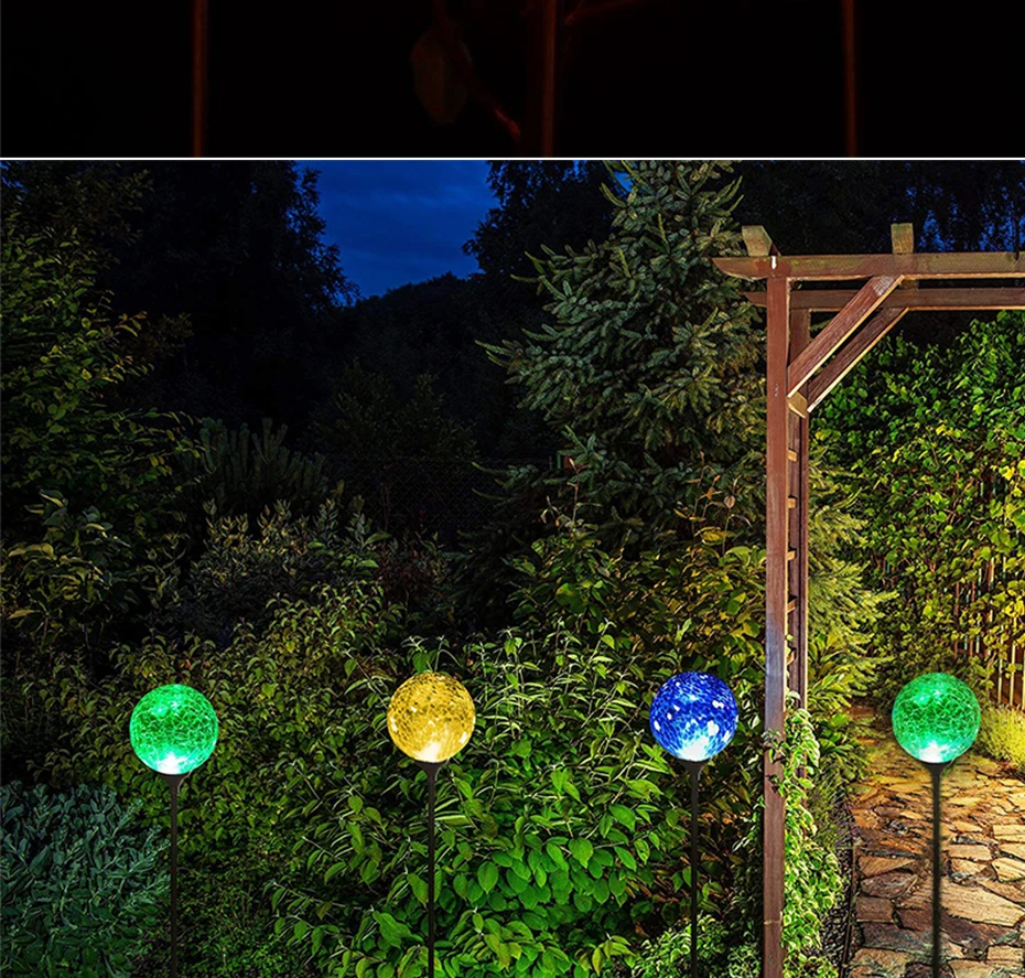 Crepitar de Vidro Solar ao ar Mudança da Cor da Decoração do Aço Luzes do Jardim Luzes Caminho Solar Globo Lâmpada Livre Inoxidável Gramado 10 Lâmpadas solares