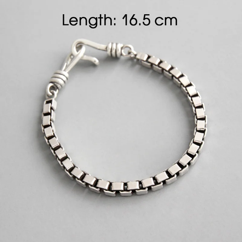 16.5 cm F.I.N.S корейские женские браслеты на руку 925 серебряный браслет классический ретро 4 мм Толстая коробка цепь пара браслет цепь - Окраска металла: 16.5 cm