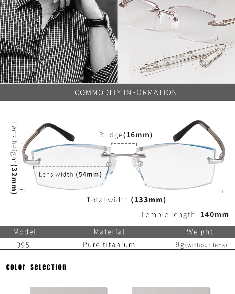 Opeco мужские Оптические очки из чистого титана с алмазной окантовкой, очки без оправы, оптические очки по рецепту, оправа для мужчин, очки