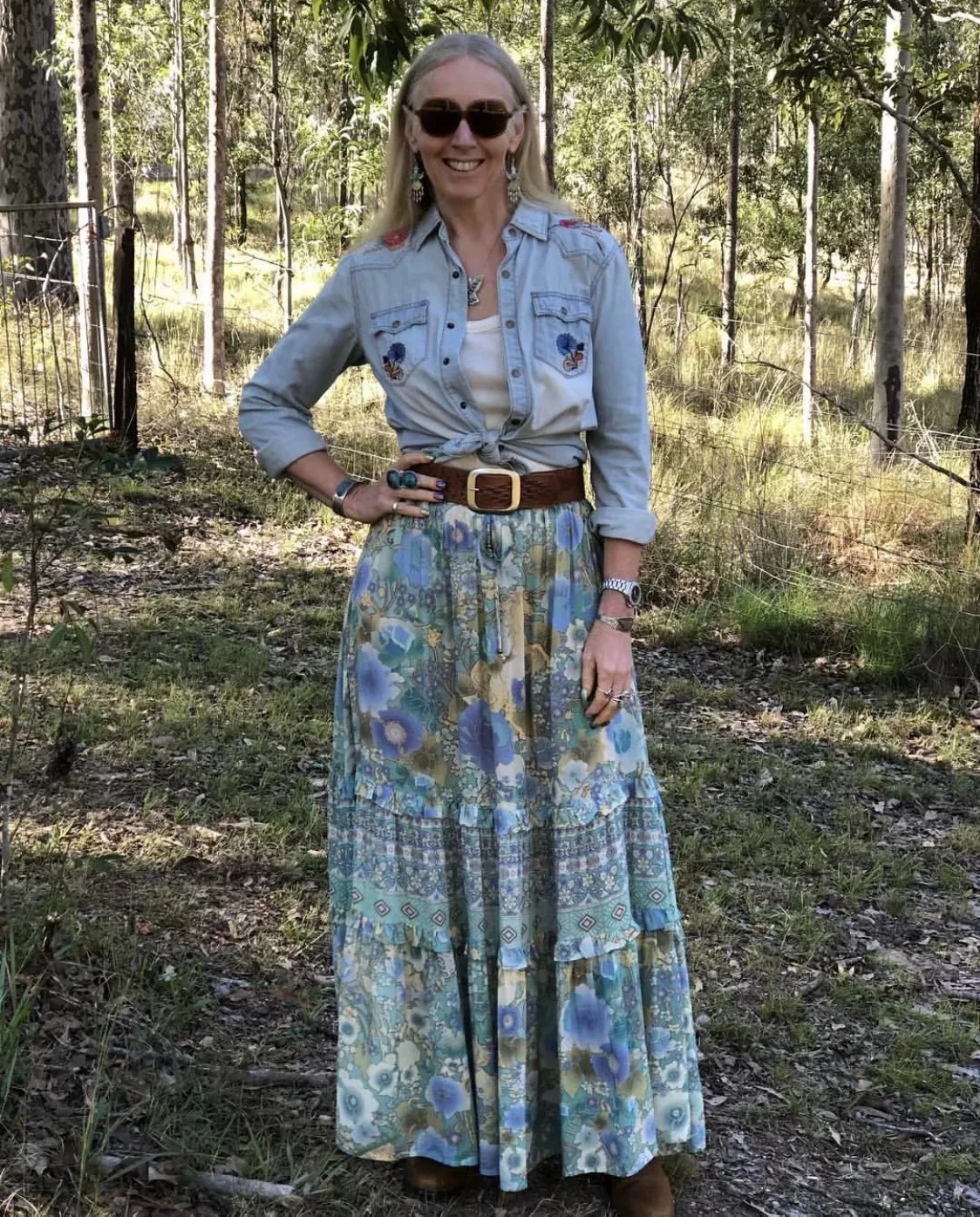 

Summer Women's Skirts Bohemian Green Long Skirts Floral Printing Ruffles Boho Skirts High Waist A-line Stretch Chic Maxi Skirts