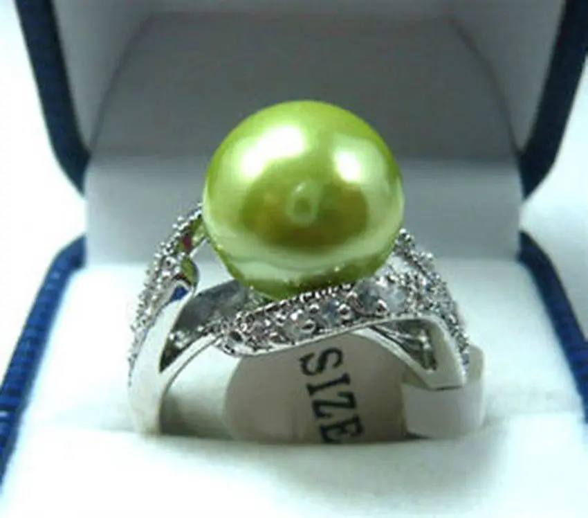 

Hot sale new Style >>>>Charming! Apple Green South Sea shell pearl Bead ring size 7 8 9