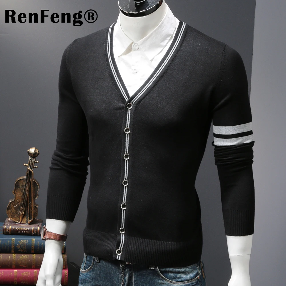 New spring summer 2018 Male knit cardigan sweater coat short Male a little shawl knitted jacket Men Striped Black Gray jumpers (4)