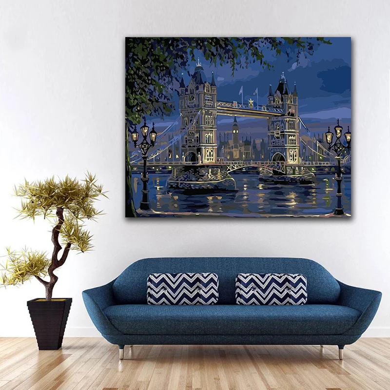 

DIY Coloring paint by numbers London Bridge England Beautiful view figure paintings by numbers with kits 40x50 framed