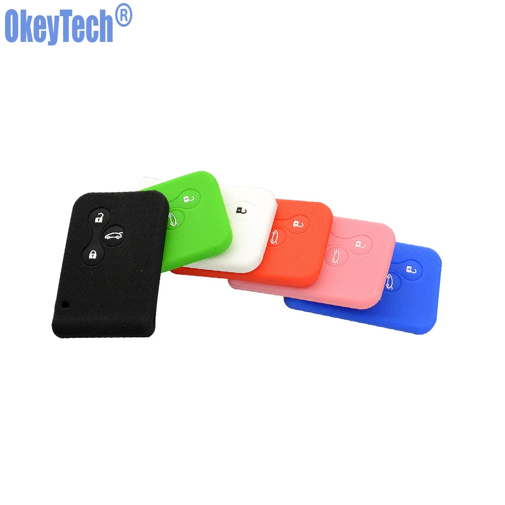 OkeyTech Silicone Rubber Car Key Case Cover for Renault Megane R.S. Scenic 3 Button Card Key Protector Shell Remote Accessories
