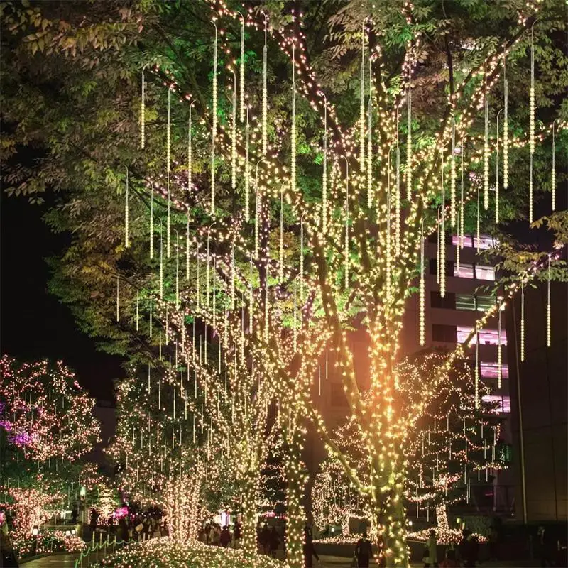 LED Shower Rain Tubes Lamps 3M Fairy Christmas Tree Outdoor Garden Square Window Holiday String Light  AC220V 110V Wedding Party Decor (10)