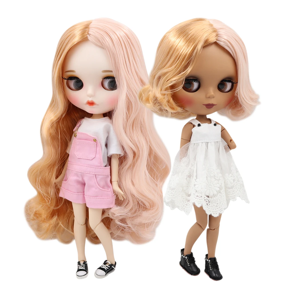 

ICY factory blyth doll 1/6 bjd doll joint body, golden and pink hair, new matte face or dark skin matte face, 30cm, BL2240/2352