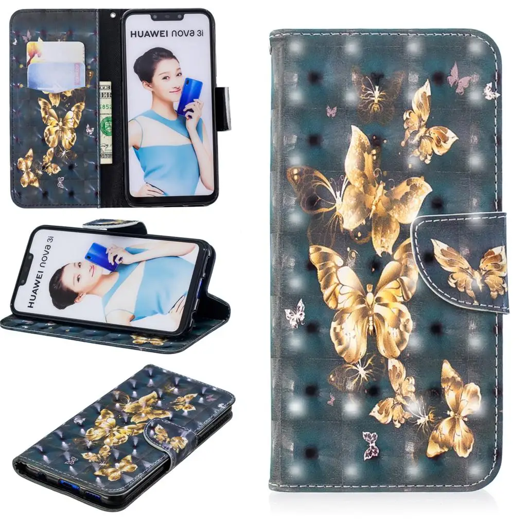 3D роспись Роскошный чехол-кошелек с флипом для мобильных телефонов huawei Nova 3i книга