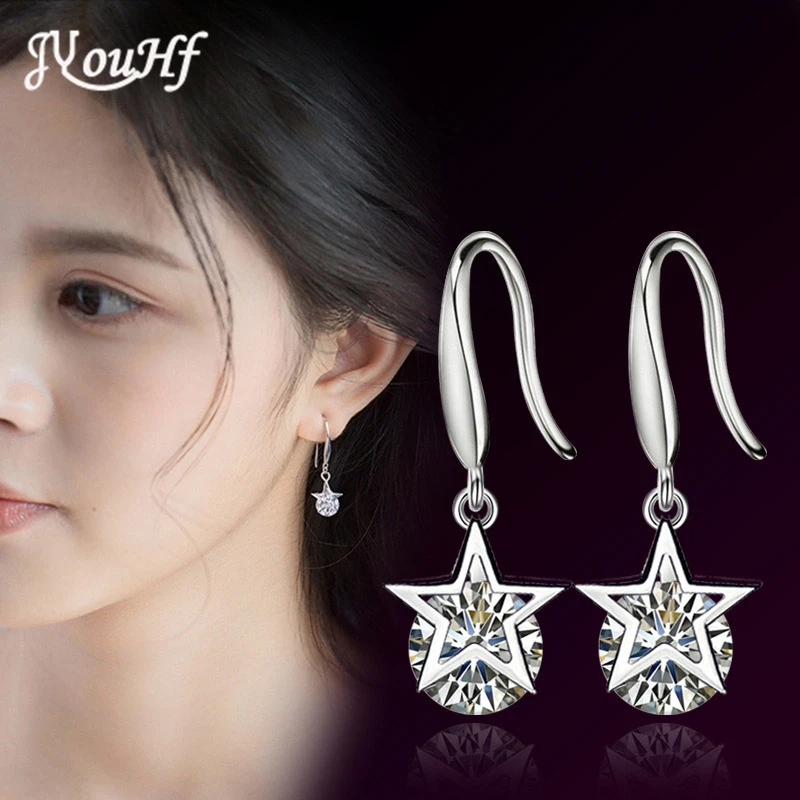 

JYouHF New Arrival Simple Star Dangle Earrings for Women 2018 Korean Style Round Cubic Zirconia Earrings Oorbellen Earing Bijoux