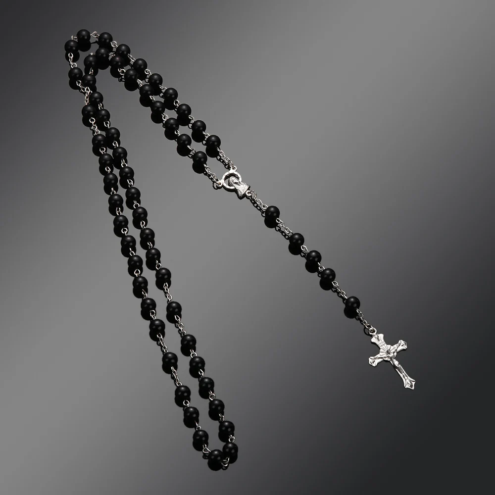 

2019 New Fashion Handmade Round Glass Bead Catholic Rosary Quality Bead Cross Necklace Beads Cross Religious Pendants Necklace