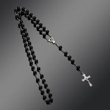 2020 New Fashion Handmade Round Glass Bead Catholic Rosary Quality Bead Cross Necklace Beads Cross Religious Pendants Necklace