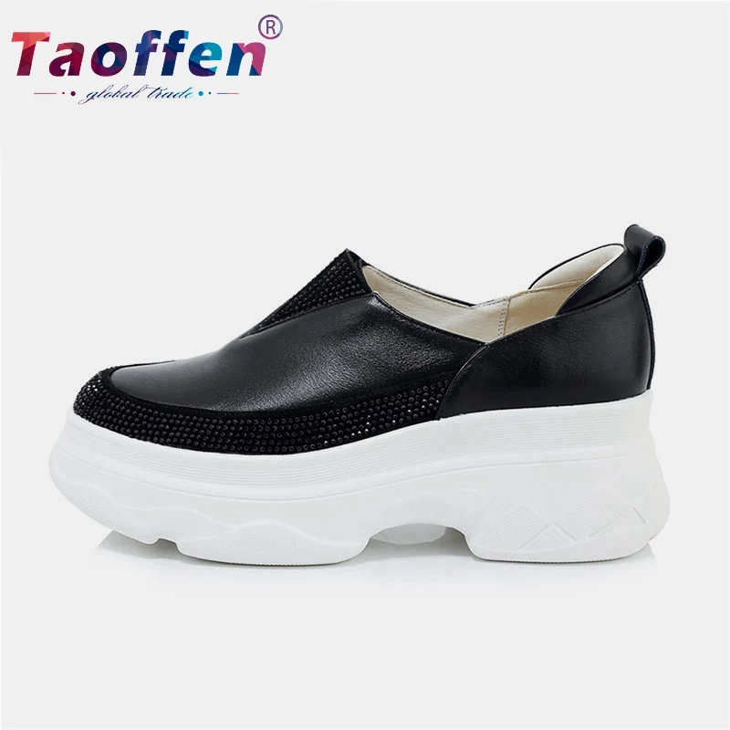 

Taoffen Real Leather Women Walking Shoes Slip On Sport Lightweight Platform Heels Sneakers Patchwork Women Zapatos Size 34-39