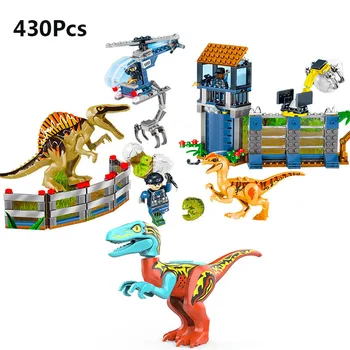 

New Animal World Jurassic Dinosaur Park Spinosaurus Tyrannosaurus Rex Rescue mission Building Blocks Toys For Kids Gifts