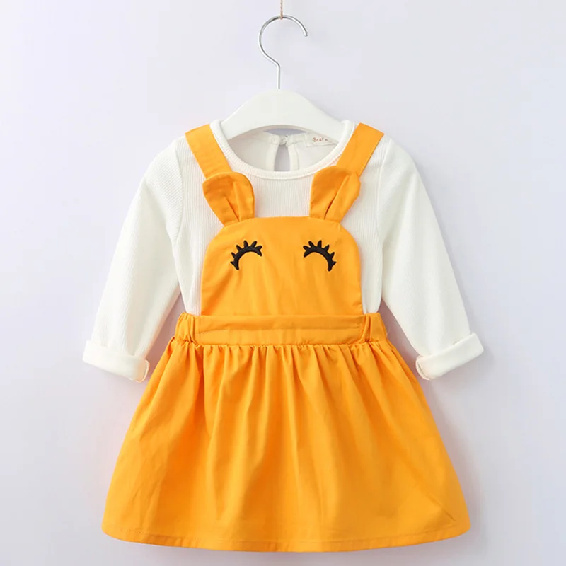 Bear leader/платье для девочек коллекция года, Весенняя брендовая блузка для маленьких девочек кружевные Детские рубашки с вырезом лодочкой одежда для детей, платье для детей возрастом от 6 до 24 месяцев - Цвет: YELLOW  AX249