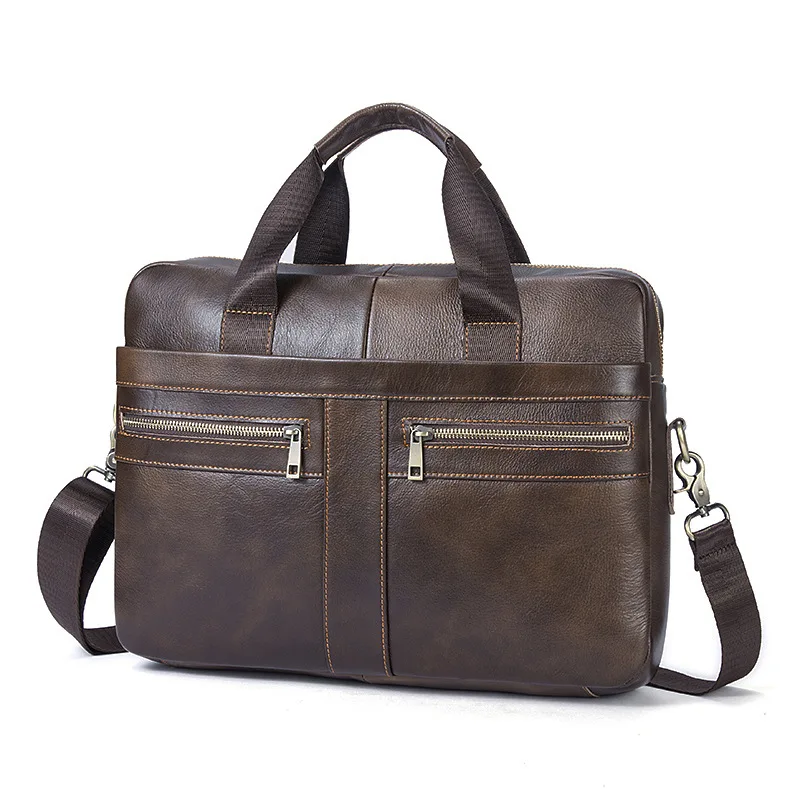 Мужская сумка для ноутбука из натуральной кожи 13,3 дюймов, повседневный портфель через плечо, мужская сумка для ноутбука - Цвет: Коричневый