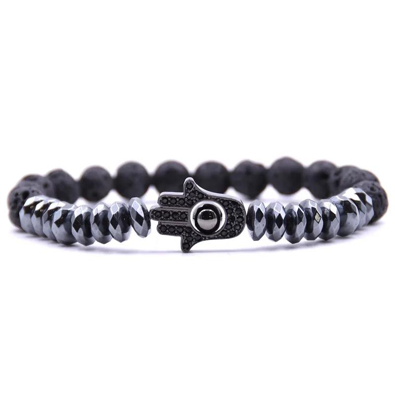 

KANGKANG Charm Natural stone bracelets High quality Zirconia black Hand model Men's bracelets Hematite Bracelet For Women Men