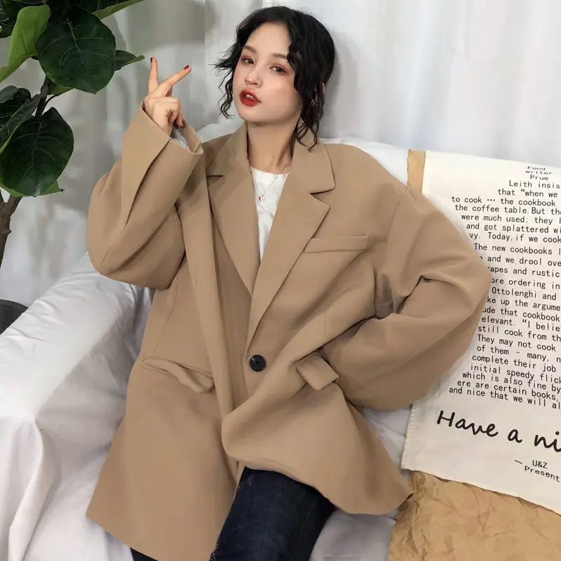Hzirip корейский весенний Модный женский блейзер с длинным рукавом Повседневный свободный элегантный стиль куртка на одной пуговице Топы Женское пальто