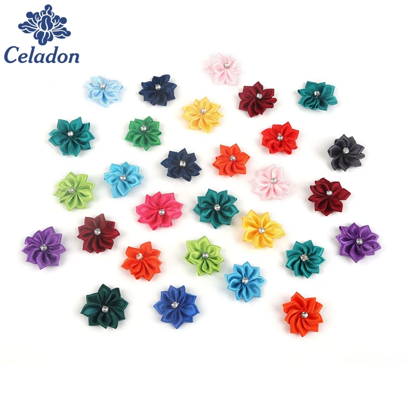 25pcs 3cm Drill 9 Petal flower Handmade 3d Fabric Flowers for Headbands Appliques Sewing Wedding Garment dresses Accessories DIY | Украшения