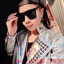 S-5XL! Мужская мода сценический для певца красочный лазер мотоциклетная куртка Верхняя одежда кожаная одежда пальто певица костюмы