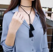 

Black Necklaces Colares Preto Korean Fashion Unique Imitation Suede Leather Fabric Tassel Necklace Women Femme Collier Ethnique