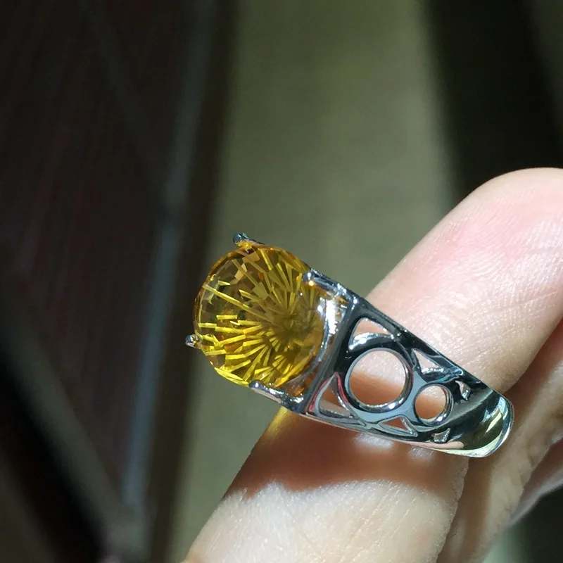 SHIQING большой 10*14 мм настоящий драгоценный камень желтый топаз Настоящее серебро цитрин Открытое кольцо для мужчин