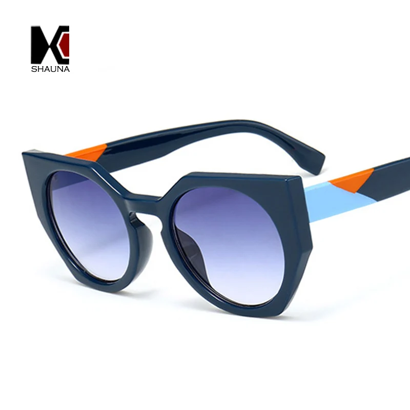 SHAUNA разноцветные женские солнцезащитные очки кошачий Глаз Модные мужские круглые градиентные линзы UV400