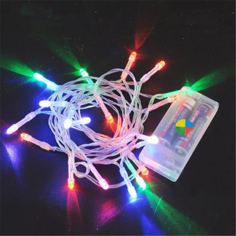 thumbnail image 1 of Cadena de luces LED de 2 m, 3 m, 4 m, 5 m y 10 m, funciona con 3 pilas AA, de PVC, para decoración de fiestas, Navidad, bodas y Año Nuevo, 1 of 4