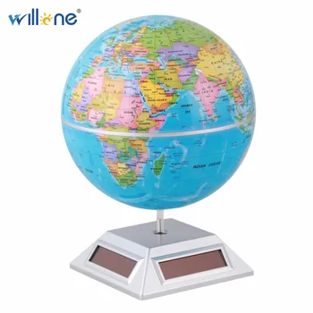 

Willone 1 set free shipping Durable Rotating World Globe Map Solar Powered Room Office Table decoration for Kids Educational