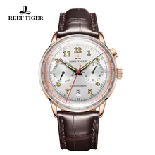 Reef Tiger/RT marca de lujo reloj Vintage para hombre correa de cuero marrón dorado rosa luminosa relojes mecánicos automáticos RGA9122
