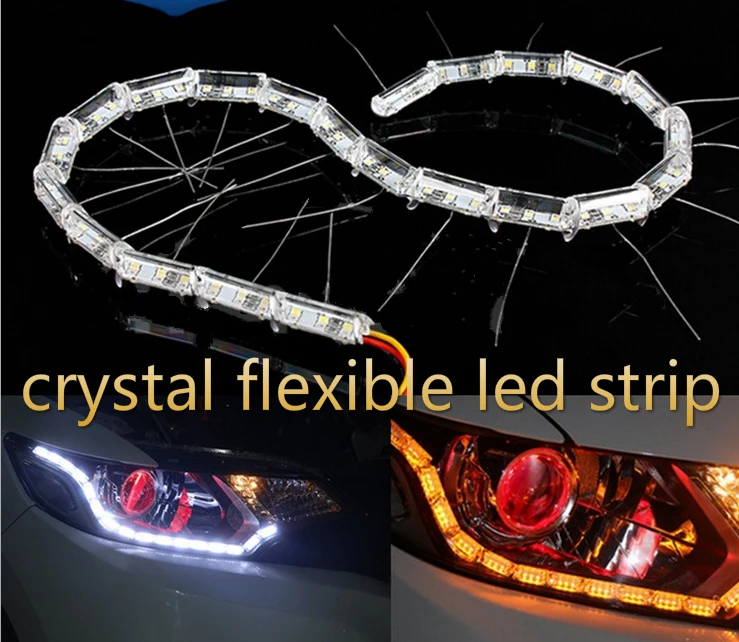 

High Power Universal Crystal Flexible Car LED DRL White Daytime Running Light with Yellow Turn Signal Light Car styling 12 LED