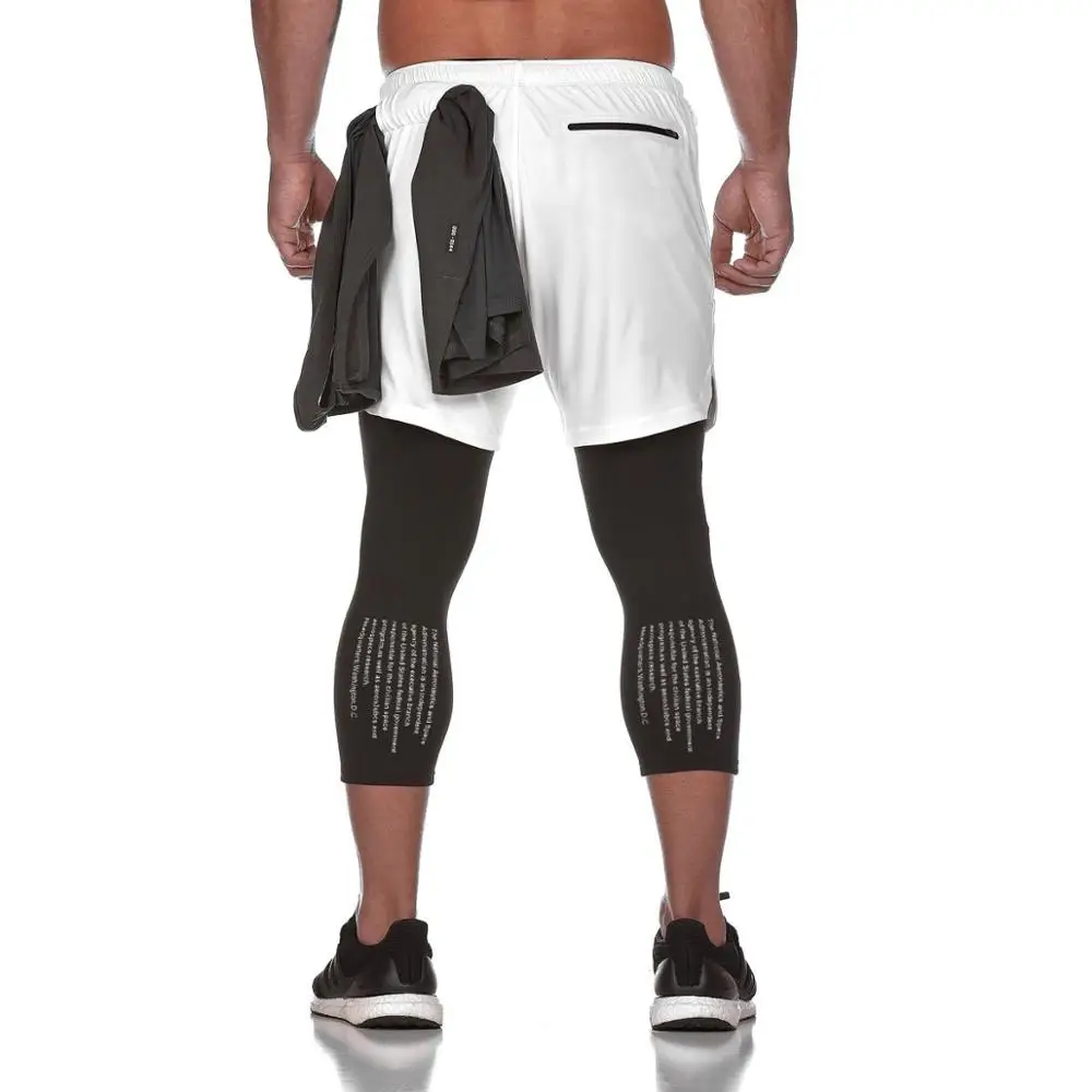 

2019 New FAKE 2 IN 1 Men's Calf-Length Pants Gyms Fitness Tight Elastic Pants Quick-drying Leggings Men Pants