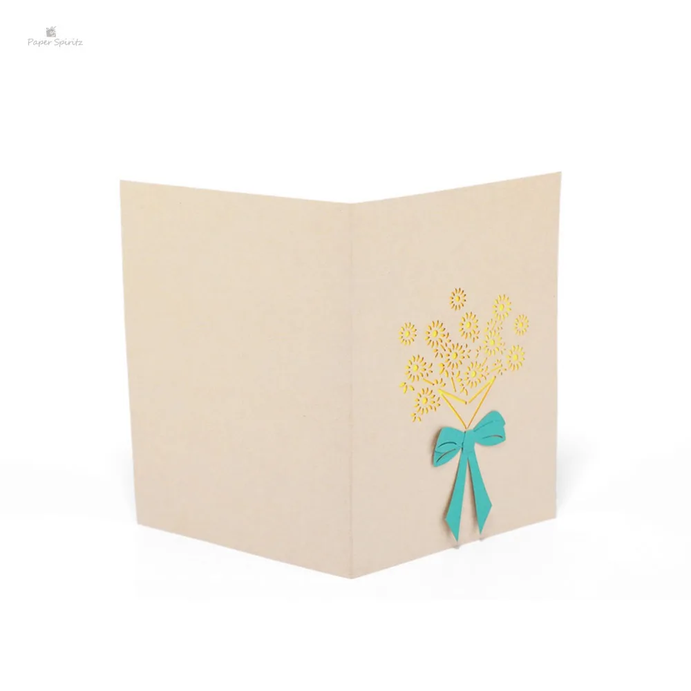  PAPER SPIRITZ laser cut 3D flower bouquet paper pop up card with blank envelope invitations greetin - 32893115829