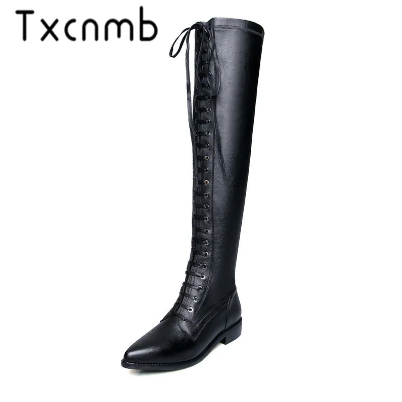 

TXCNMB New Arrival Women Over The Knee Boots Autumn Winter Warm High Heels Shoes Sexy Night Club Genuine Leather Shoes Woman