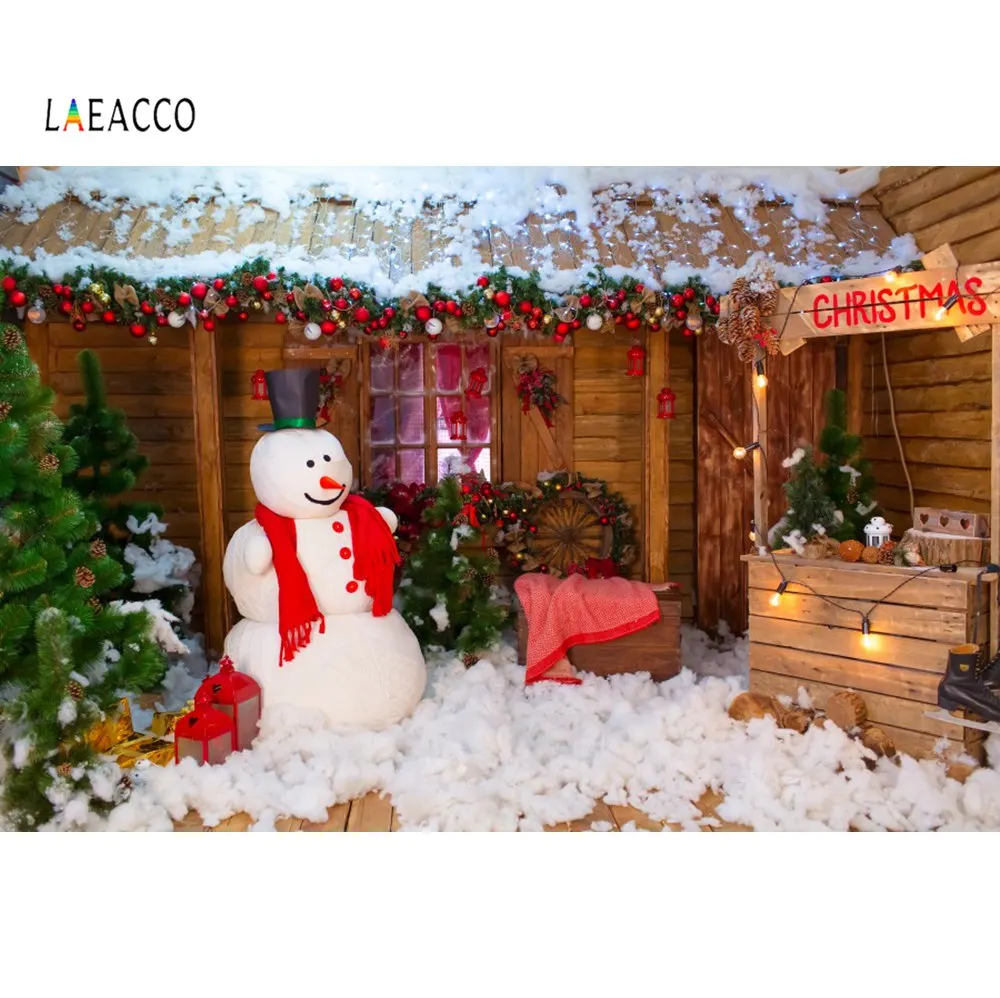 Laeacco Рождественские фоны для фотосъемки зимние снеговик дерево мяч куклы с венками вечерние Детские Портретные Фото фоны