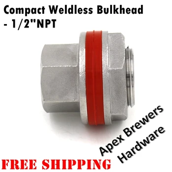 

Heavy Duty Weldless Bulkhead, 1/2"NPT Female by 1/2"NPT Female, All Stainless Construction, Free Shipping